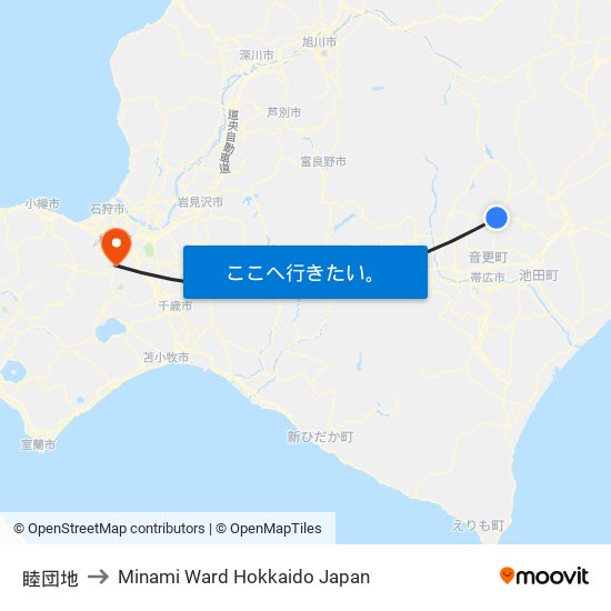 睦団地 to Minami Ward Hokkaido Japan map