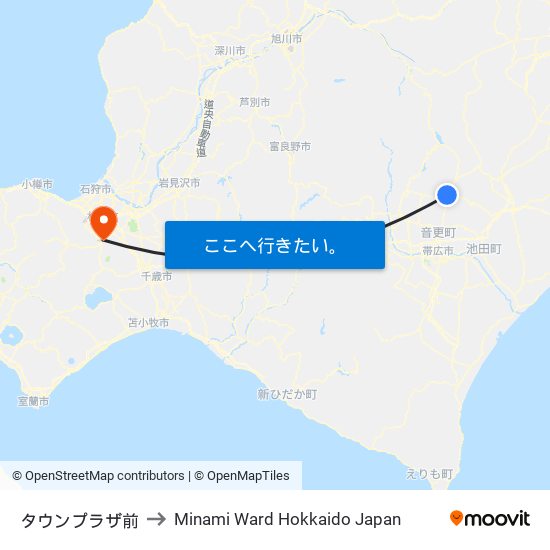 タウンプラザ前 to Minami Ward Hokkaido Japan map