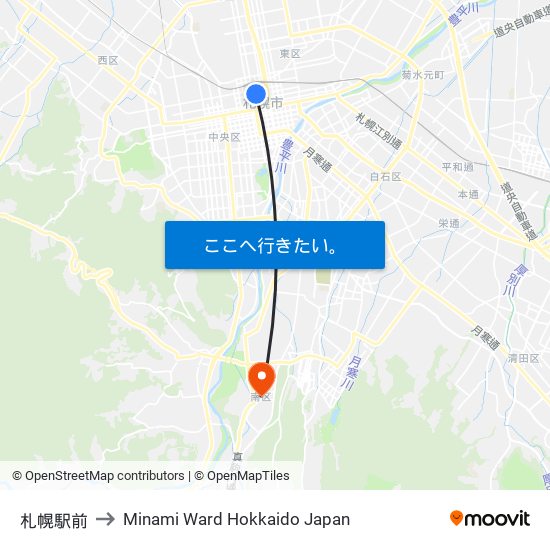 札幌駅前 to Minami Ward Hokkaido Japan map