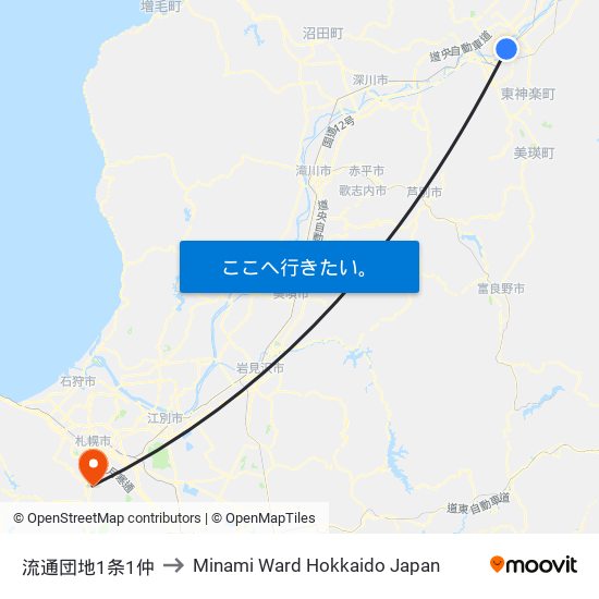 流通団地1条1仲 to Minami Ward Hokkaido Japan map