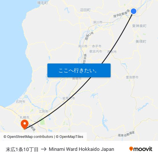 末広1条10丁目 to Minami Ward Hokkaido Japan map