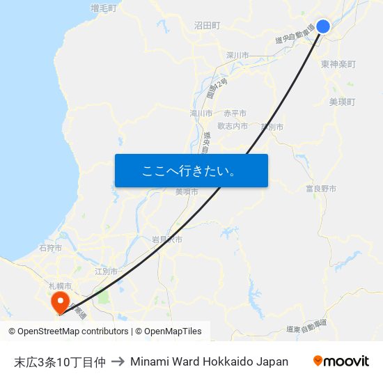 末広3条10丁目仲 to Minami Ward Hokkaido Japan map