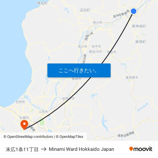 末広1条11丁目 to Minami Ward Hokkaido Japan map