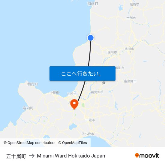 五十嵐町 to Minami Ward Hokkaido Japan map