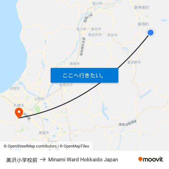 美沢小学校前 to Minami Ward Hokkaido Japan map