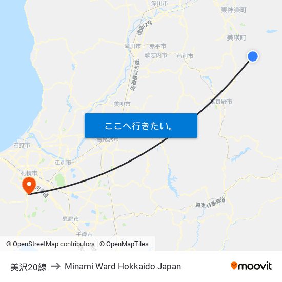 美沢20線 to Minami Ward Hokkaido Japan map