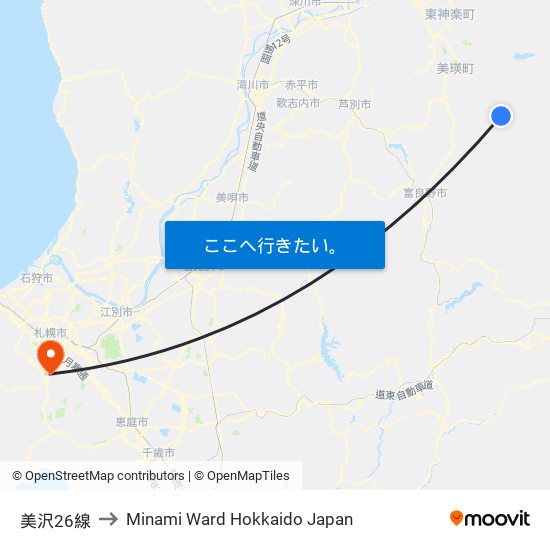 美沢26線 to Minami Ward Hokkaido Japan map