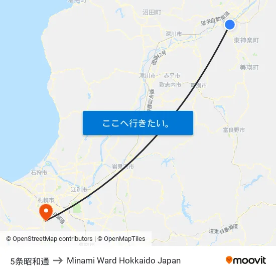 5条昭和通 to Minami Ward Hokkaido Japan map