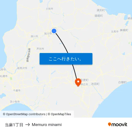 当麻1丁目 to Memuro minami map