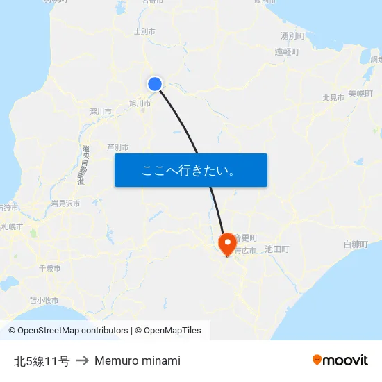 北5線11号 to Memuro minami map