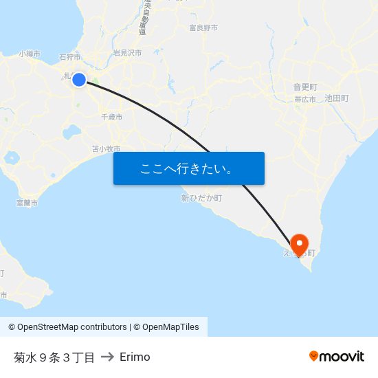 菊水９条３丁目 to Erimo map