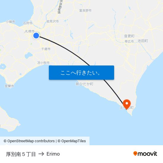 厚別南５丁目 to Erimo map