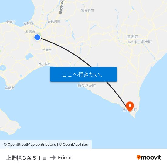 上野幌３条５丁目 to Erimo map