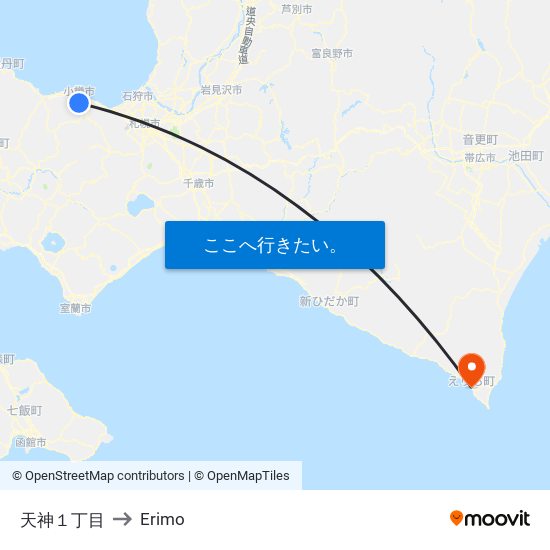 天神１丁目 to Erimo map