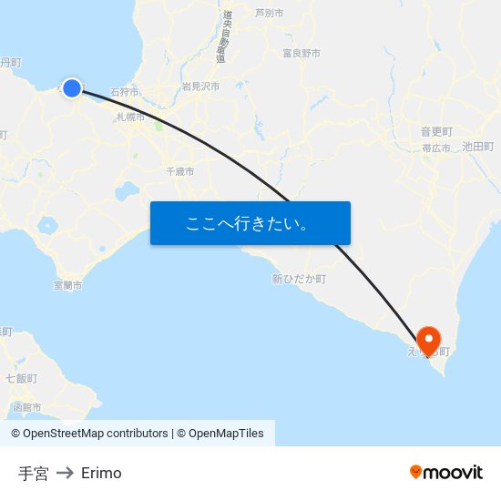 手宮 to Erimo map