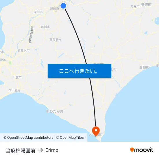 当麻柏陽園前 to Erimo map