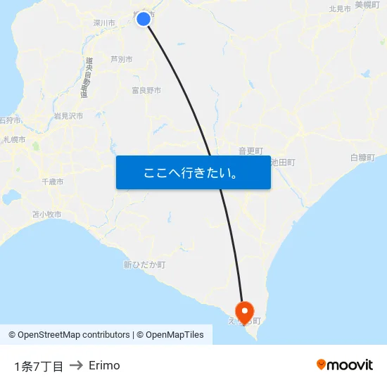 1条7丁目 to Erimo map