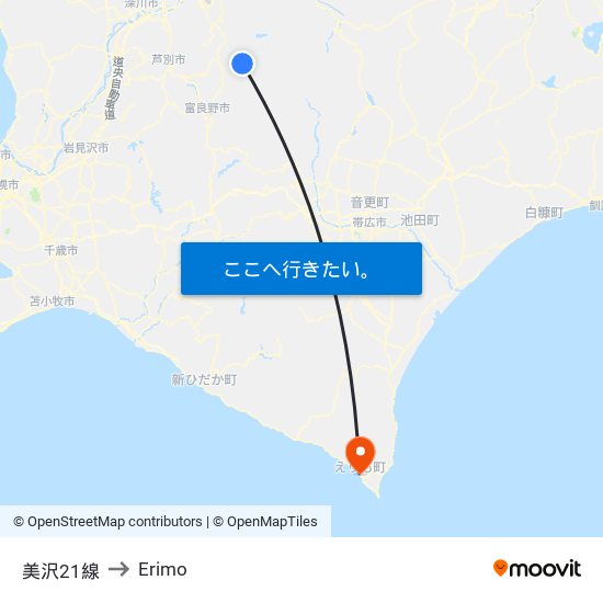 美沢21線 to Erimo map
