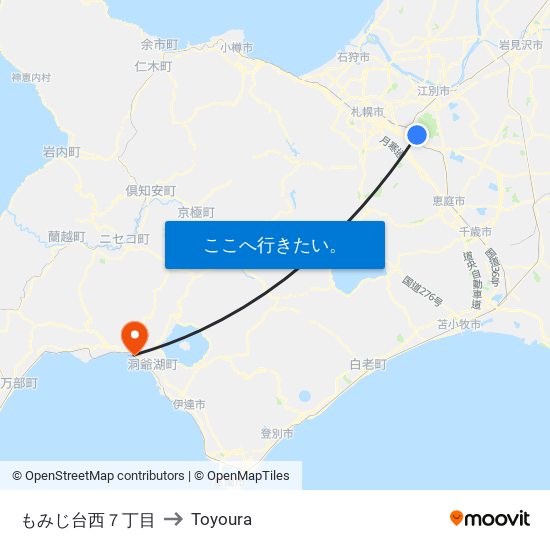 もみじ台西７丁目 to Toyoura map