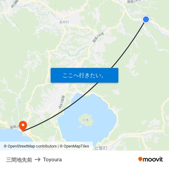 三間地先前 to Toyoura map