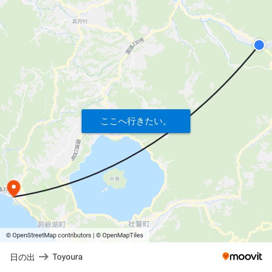 日の出 to Toyoura map