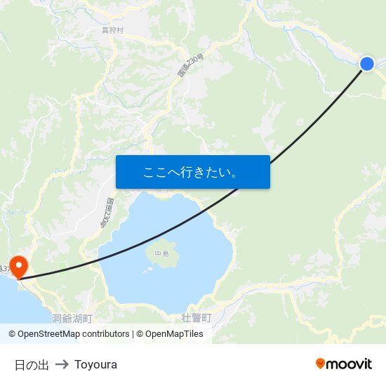 日の出 to Toyoura map