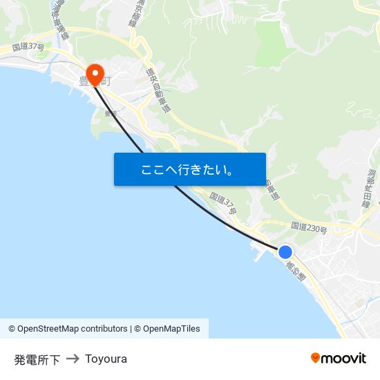 発電所下 to Toyoura map