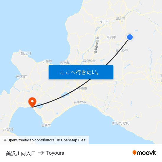 美沢川向入口 to Toyoura map