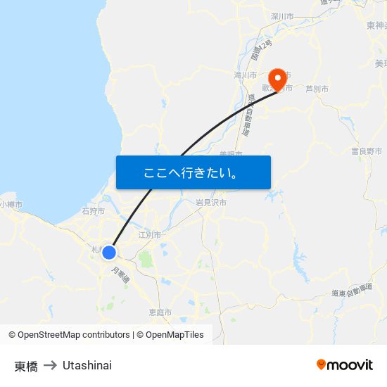 東橋 to Utashinai map