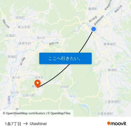 1条7丁目 to Utashinai map