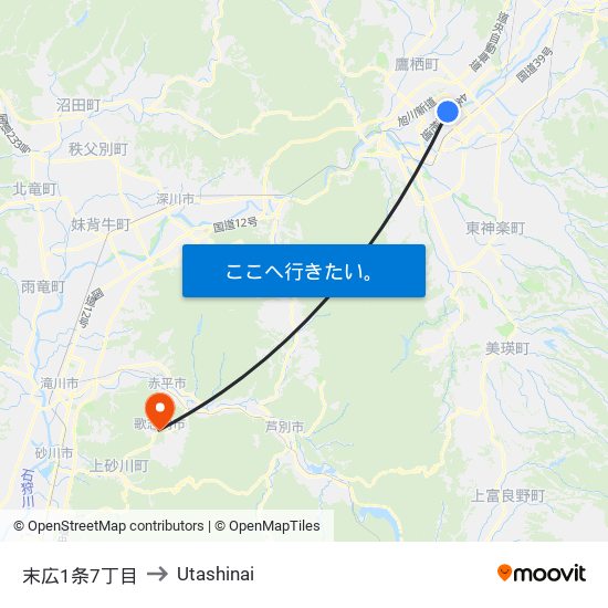 末広1条7丁目 to Utashinai map