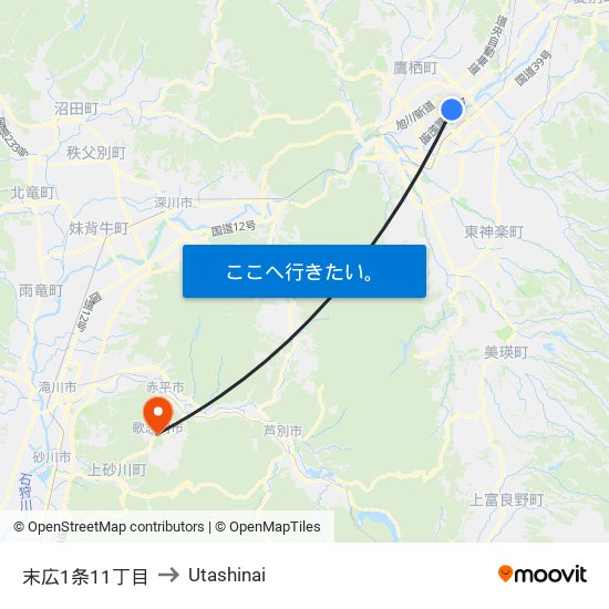 末広1条11丁目 to Utashinai map