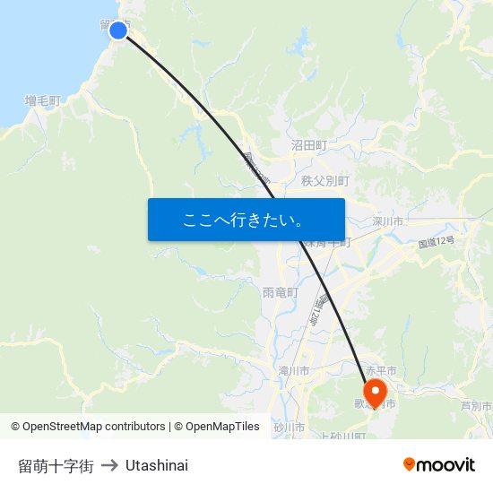 留萌十字街 to Utashinai map