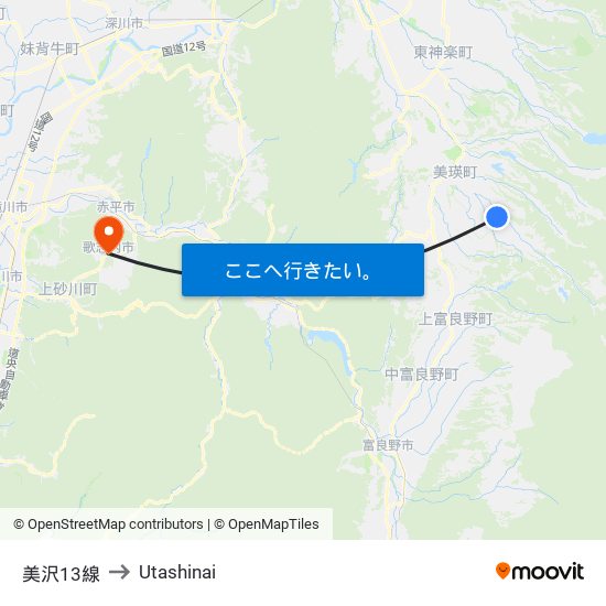 美沢13線 to Utashinai map