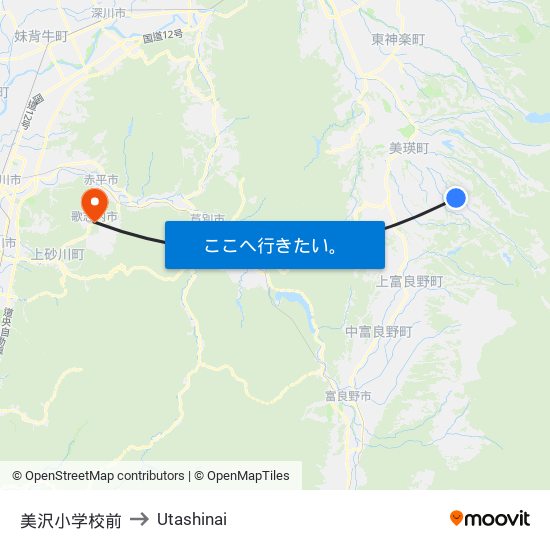 美沢小学校前 to Utashinai map