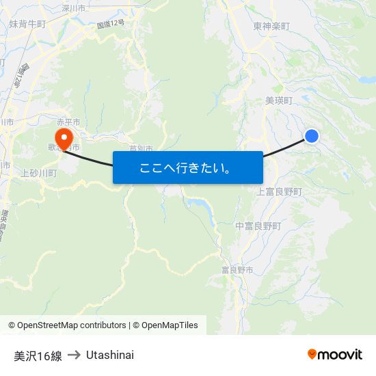 美沢16線 to Utashinai map