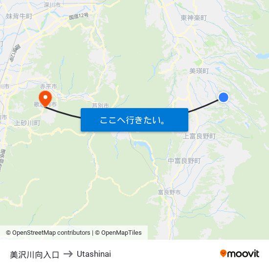 美沢川向入口 to Utashinai map