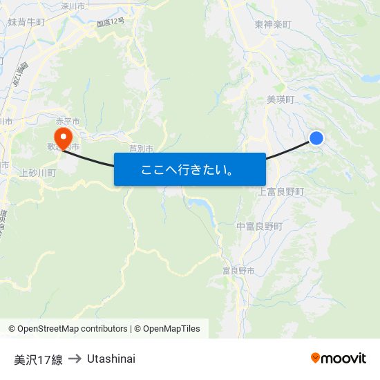 美沢17線 to Utashinai map