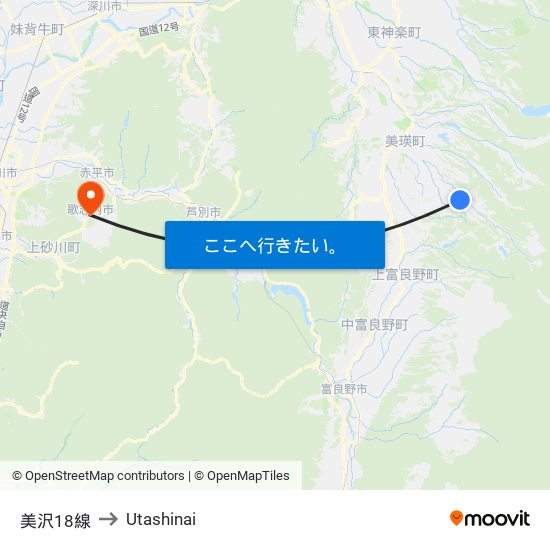 美沢18線 to Utashinai map