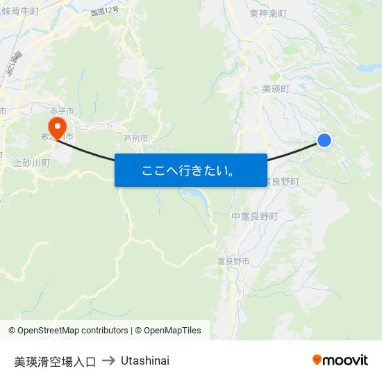 美瑛滑空場入口 to Utashinai map