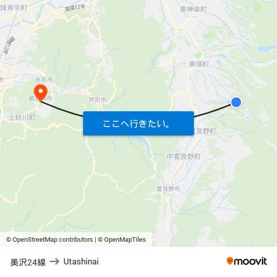 美沢24線 to Utashinai map