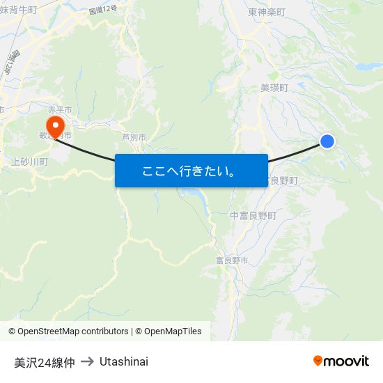 美沢24線仲 to Utashinai map