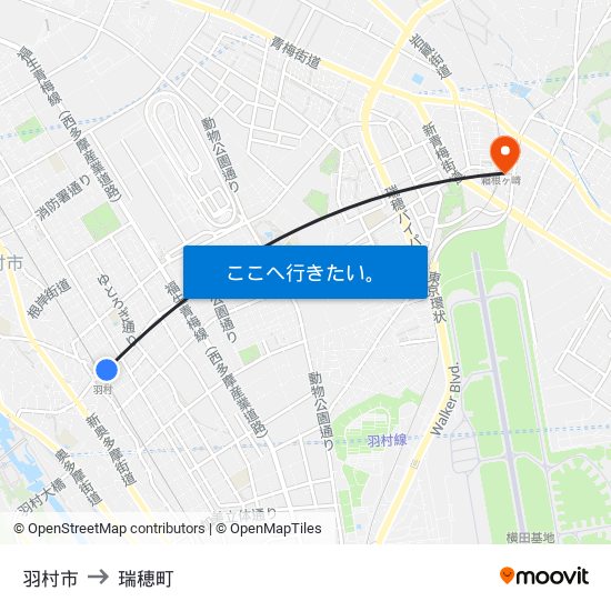 羽村市 to 瑞穂町 map