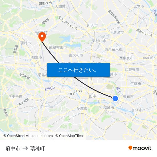 府中市 to 瑞穂町 map