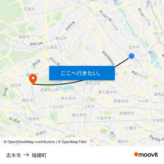 志木市 to 瑞穂町 map