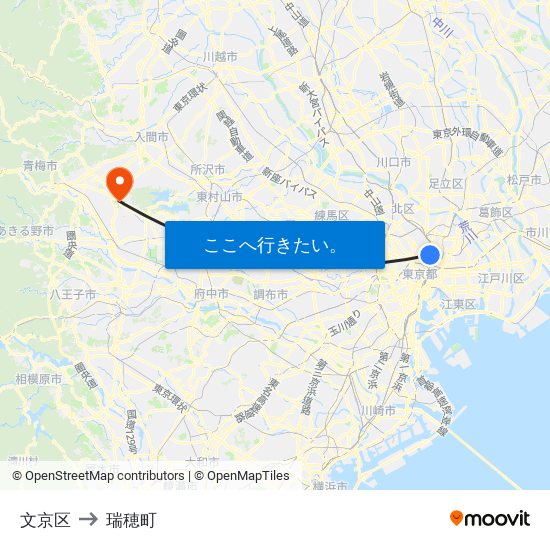 文京区 to 瑞穂町 map