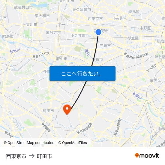 西東京市 to 町田市 map
