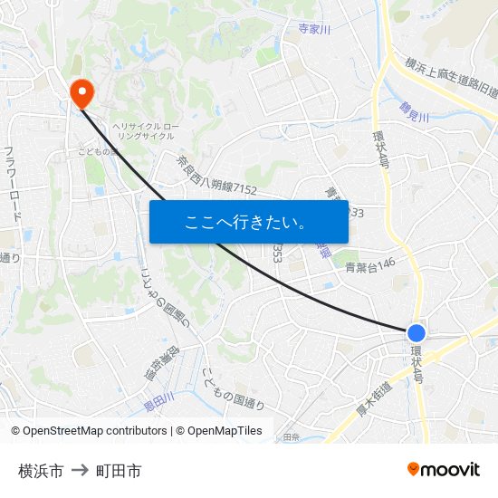 横浜市 to 町田市 map