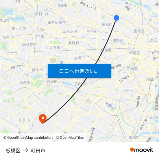 板橋区 to 町田市 map