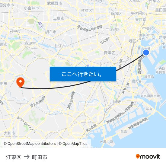 江東区 to 町田市 map